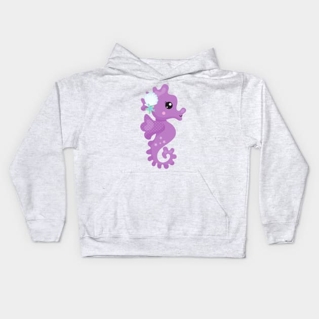 Cute Seahorse, Purple Seahorse, Starfish, Seashell Kids Hoodie by Jelena Dunčević